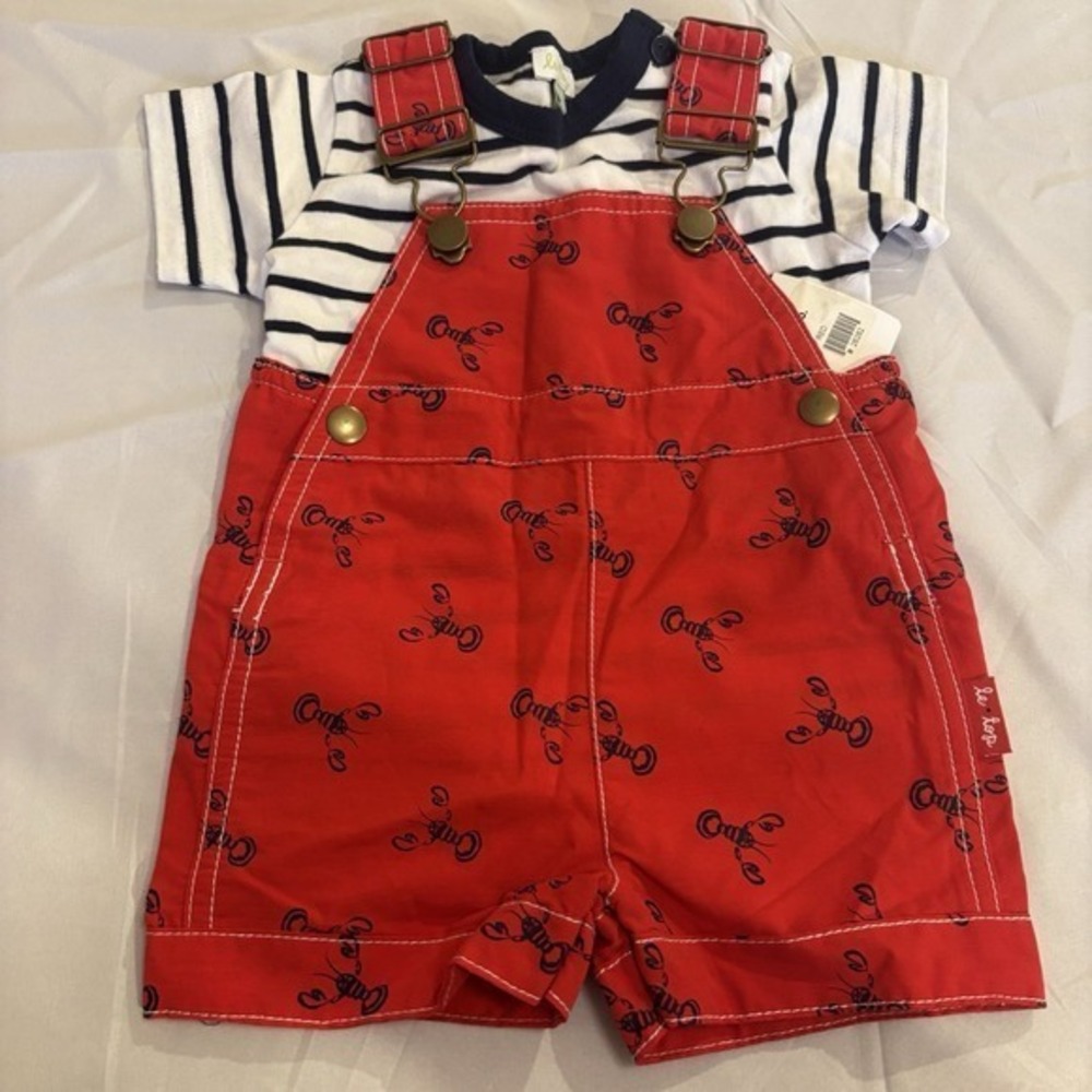 Le Top Baby Boy 3 Month 2pc T-shirt and Romper Red Lobsters Outfit